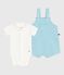 Newborn baby set with sun print cotton dungarees and a body AQUATIC blue