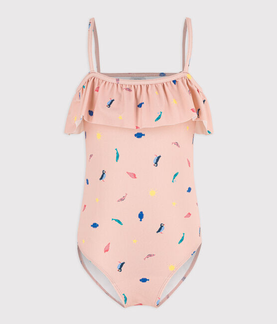 Girls' One-Piece Print Swimsuit SALINE pink/MULTICO white