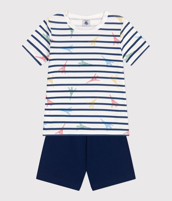 Children's short Paris print cotton pyjamas MEDIEVAL blue/MULTICO white