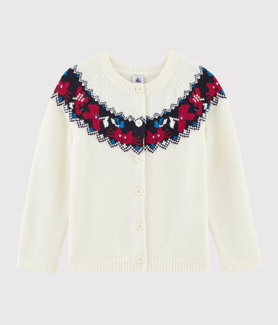 Girls' wool and cotton cardigan MARSHMALLOW white/MULTICO white