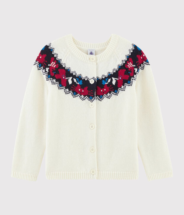 Girls' wool and cotton cardigan white/multicolor