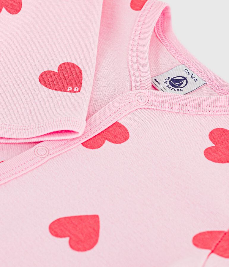 Babies' heart-print cotton pyjama suit pink/orange