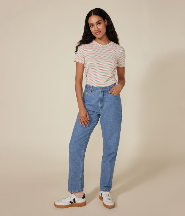 Women's stripy Iconic short-sleeved rib knit T-shirt Ecru/multicolor