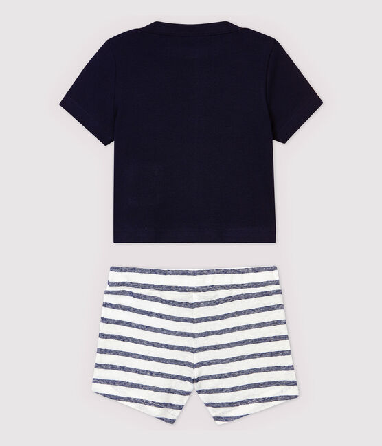 Baby Boys' Cotton and Linen Blend Shorts and T-Shirt SMOKING blue/MARSHMALLOW white