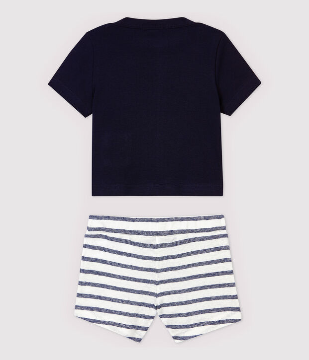 Baby Boys' Cotton and Linen Blend Shorts and T-Shirt blue/white
