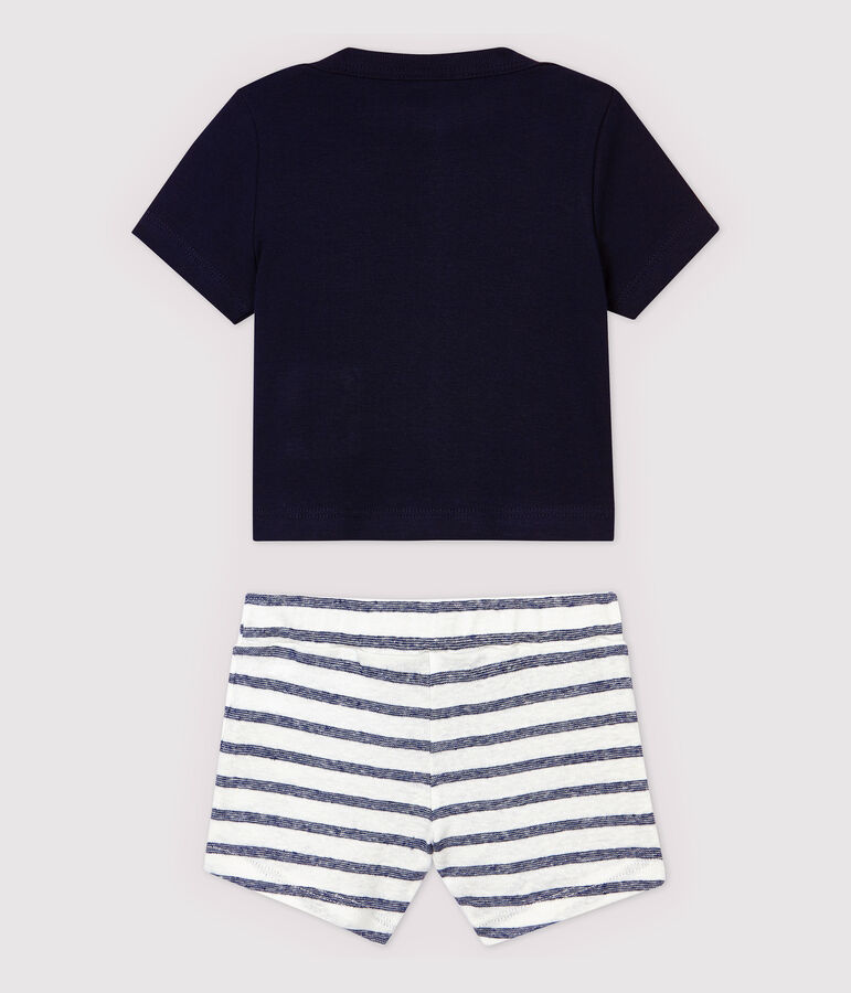 Baby Boys' Cotton and Linen Blend Shorts and T-Shirt blue/white