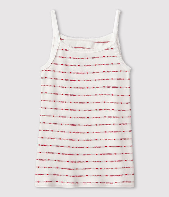 Women's cotton chemise with straps MARSHMALLOW white/TERKUIT red