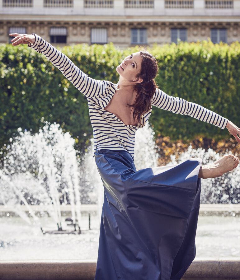 Women's long skirt. Petit bateau x Marie-Agn&egrave;s Gillot SMOKING blue