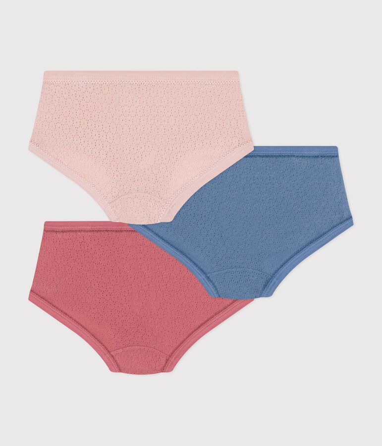 Children's plain openwork cotton knickers - 3-pack multicolor