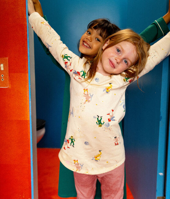Girls' Glow-In-The-Dark Fleece and Cotton Nightdress AVALANCHE white/MULTICO