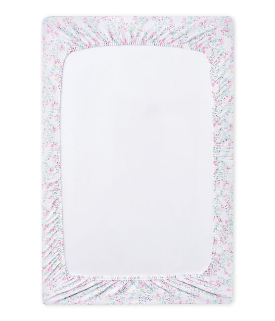 Baby girl's 120 x 60 fitted crib sheet ECUME white/MULTICO white