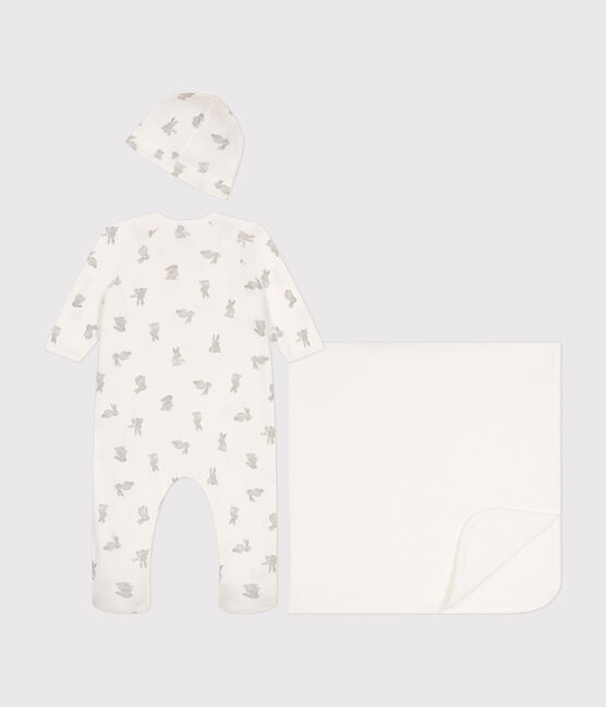 Babies' Cotton Clothing - 3-Pack MARSHMALLOW white/GRIS grey