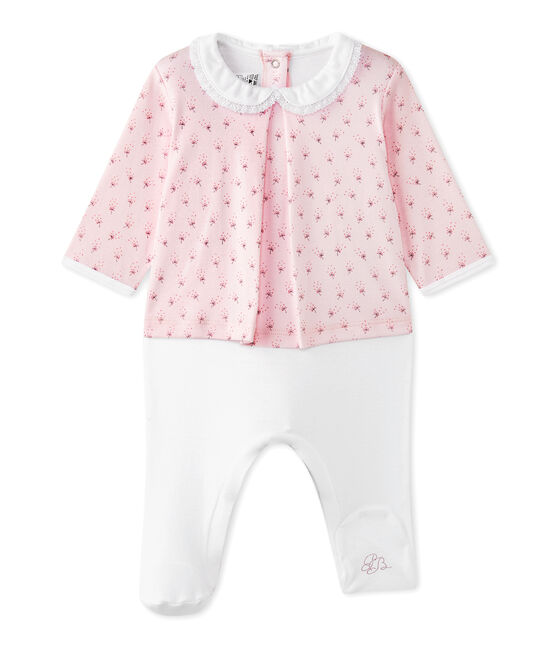 Baby girls' dual-fabric chemisette-all-in-one VIENNE pink/MULTICO white