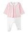 Baby girls' dual-fabric chemisette-all-in-one VIENNE pink/MULTICO white