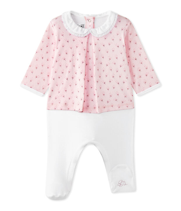 Baby girls' dual-fabric chemisette-all-in-one pink/multicolor