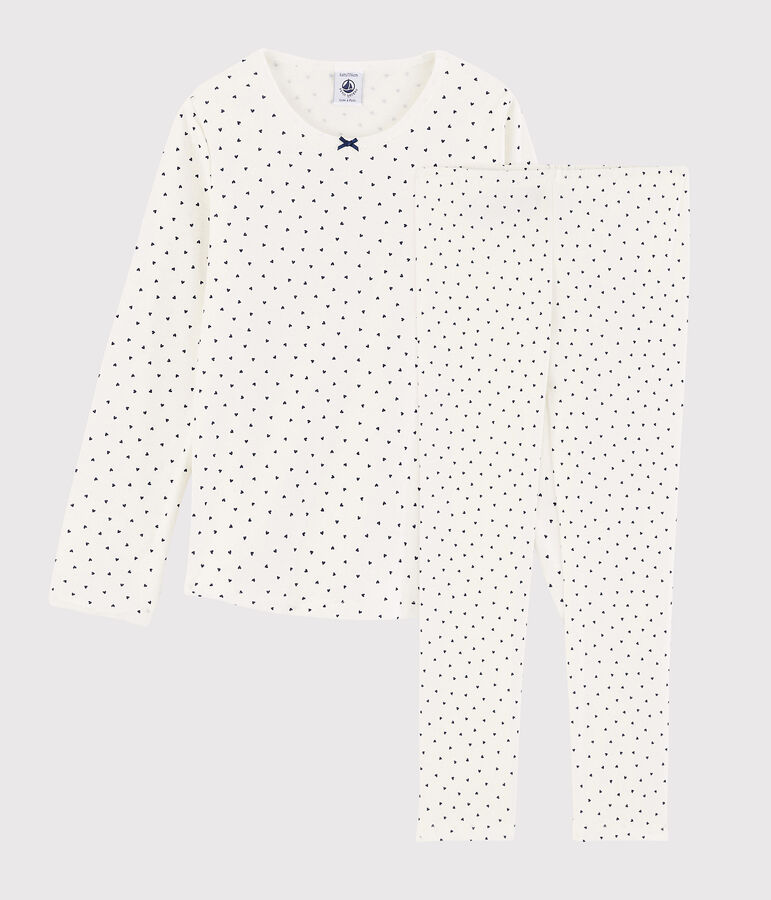 Girls' Heart Pattern Cotton Pyjamas white/blue