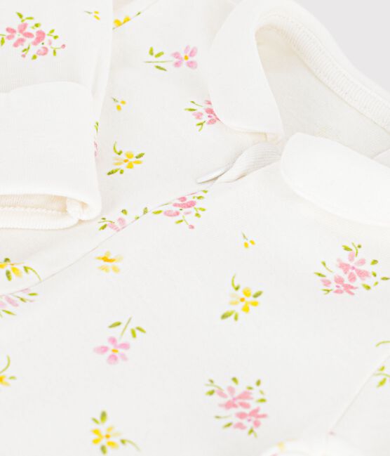 Babies' floral cotton pyjama suit with a collar MARSHMALLOW white/MULTICO white