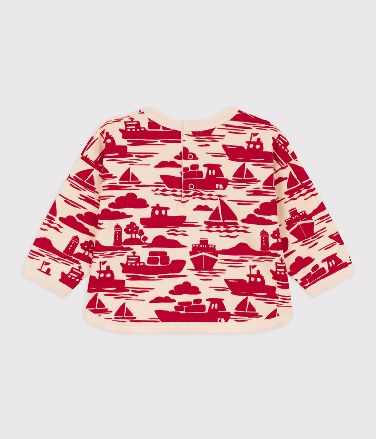 Babies' Patterned Fleece Sweatshirt Ecru/red