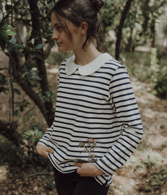 Petit Bateau x Deyrolle Women's Breton Top MARSHMALLOW white/SMOKING blue