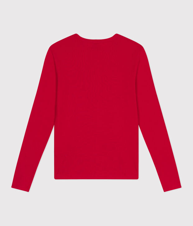 Women's plain rib knit long-sleeved Iconic T-shirt red