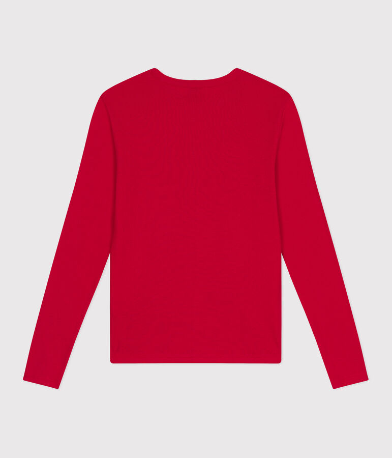 Women's plain rib knit long-sleeved Iconic T-shirt CORRIDA red