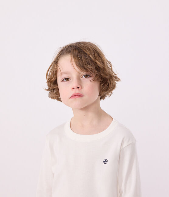 Children's long-sleeved rib knit unisex t-shirt MARSHMALLOW white
