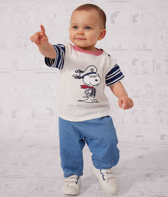 Petit Bateau X Snoopy t-shirt in lightweight baby jersey MARSHMALLOW white/MULTICO white