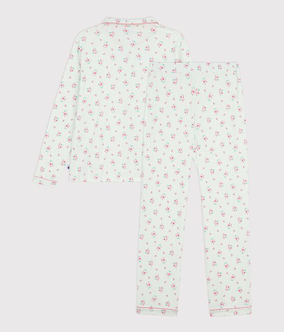 Women's buttoned printed cotton pyjamas MARSHMALLOW white/MULTICO white