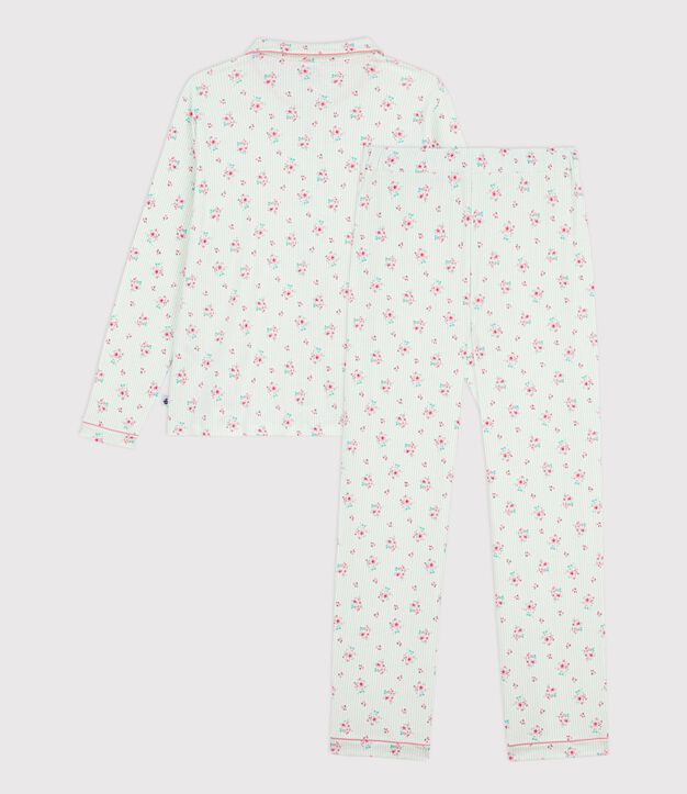 Women's buttoned printed cotton pyjamas white/multicolor