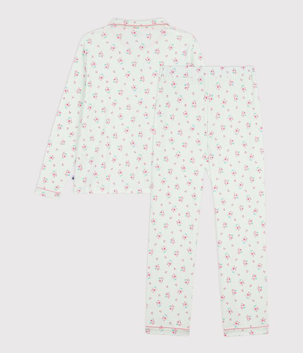 Women's buttoned printed cotton pyjamas white/multicolor