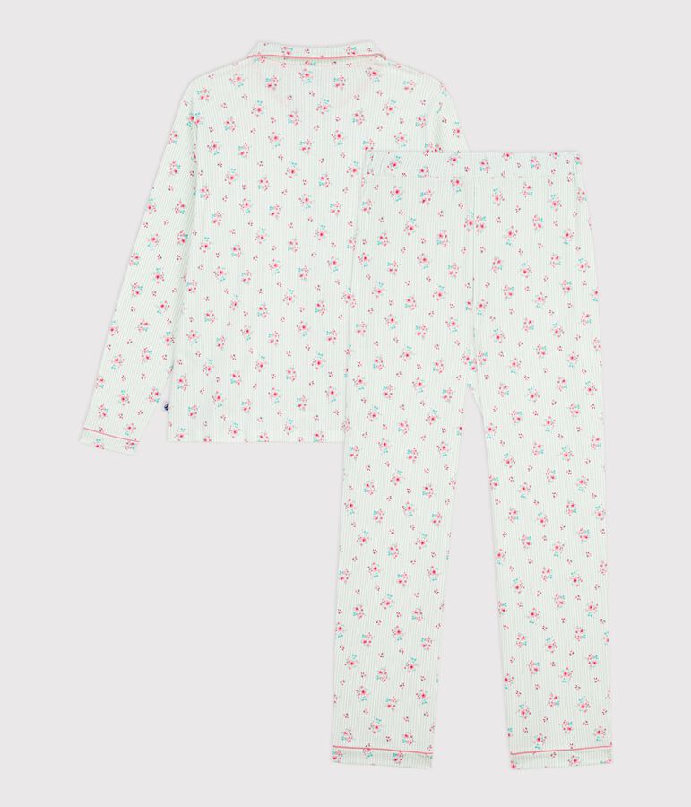 Women's buttoned printed cotton pyjamas white/multicolor
