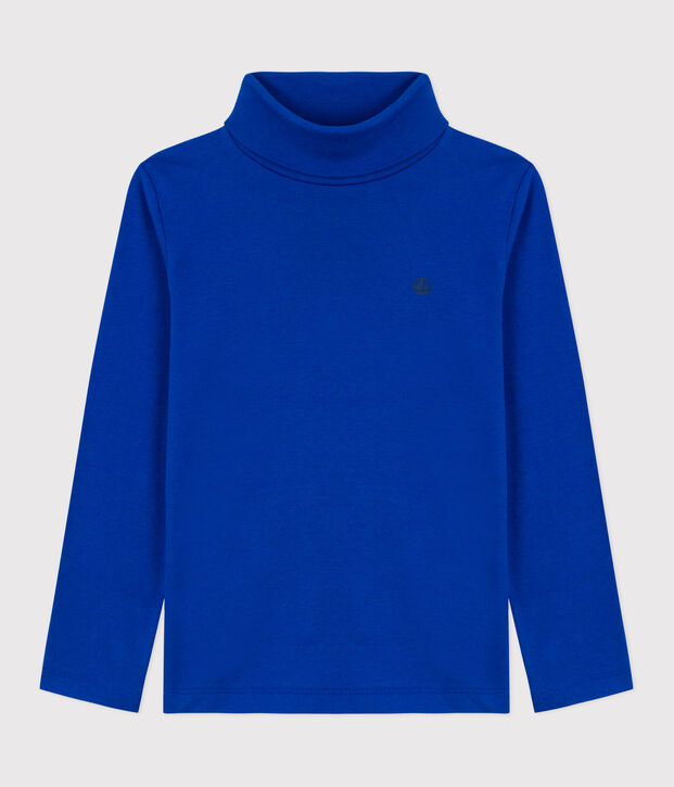 Children's plain cotton rollneck top blue