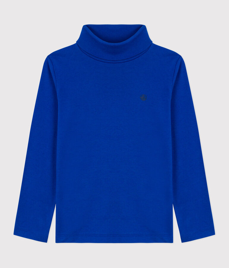 Children's plain cotton rollneck top blue