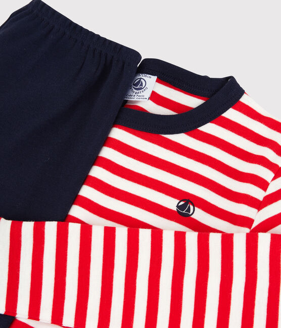 Boys' Red Striped Organic Cotton Snugfit Pyjamas PEPS red/MULTICO white