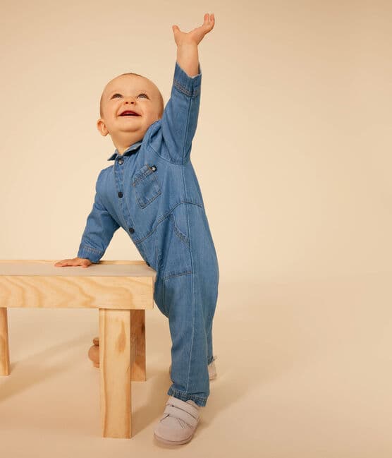 Babies' Long Denim Jumpsuit DENIM CLAIR blue
