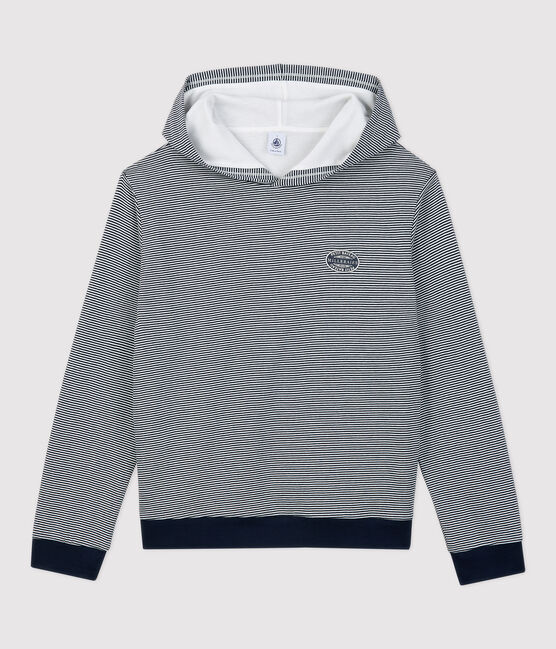 Women's Striped Cotton Hoodie SMOKING blue/MARSHMALLOW white