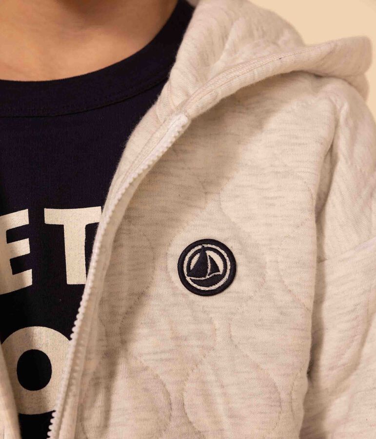 Children's unisex quilted tube knit zipped hoodie beige