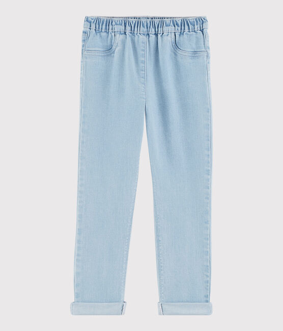 Girls' Denim Fleece Slim-Fit Trousers DENIM TRES CLAIR NÂ°5 blue