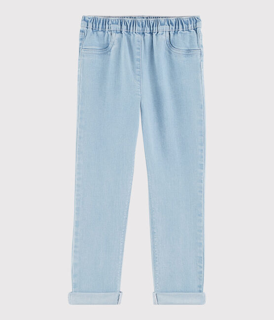 Girls' Denim Fleece Slim-Fit Trousers DENIM TRES CLAIR NÂ°5 blue