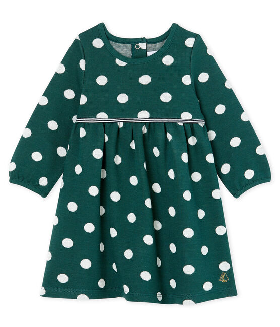 Baby Girls' Long-Sleeved Spotted Dress SOUSBOIS green/MARSHMALLOW CN white