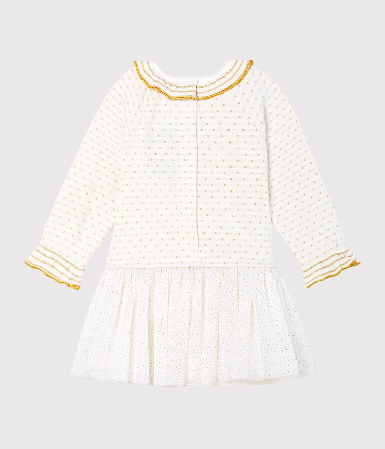 Baby Girls' Long-Sleeved Dual Material Dress white/yellow