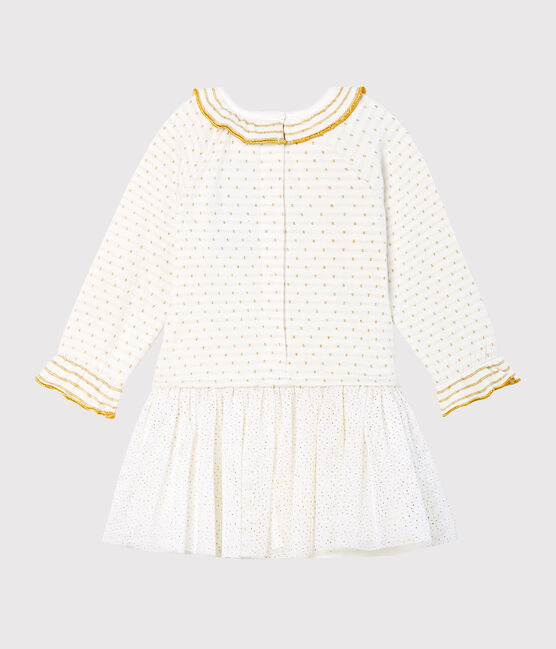 Baby Girls' Long-Sleeved Dual Material Dress MARSHMALLOW white/OR yellow