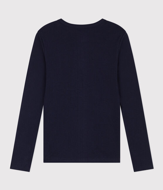 Women's iconic long-sleeved plain rib knit T-shirt SMOKING blue