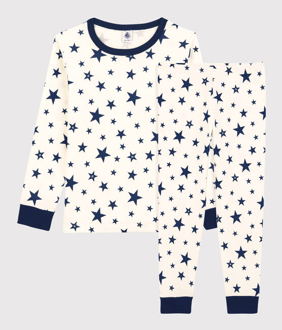Unisex Starry Cotton Pyjamas MARSHMALLOW white/MEDIEVAL blue