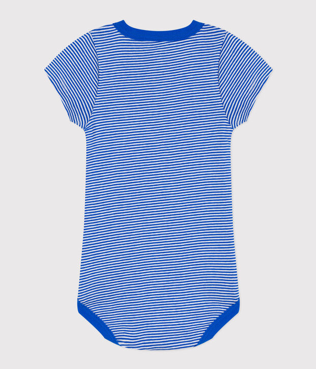 Babies' Short-Sleeved Pinstriped Cotton Bodysuit blue/white