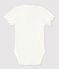Babies' Short-Sleeved Organic Cotton Bodysuit with Collar MARSHMALLOW white