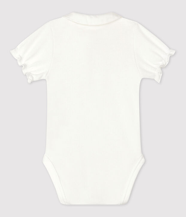 Babies' Short-Sleeved Organic Cotton Bodysuit with Collar white