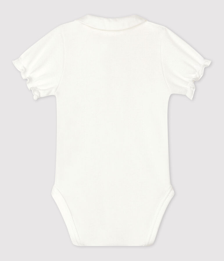 Babies' Short-Sleeved Organic Cotton Bodysuit with Collar white