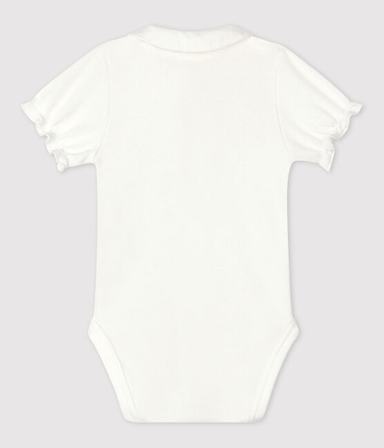 Babies' Short-Sleeved Organic Cotton Bodysuit with Collar MARSHMALLOW white