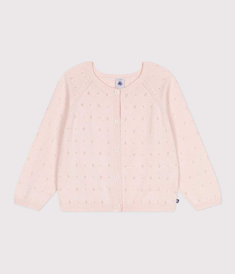 Children's cotton cardigan with a decorative stitch pattern pink